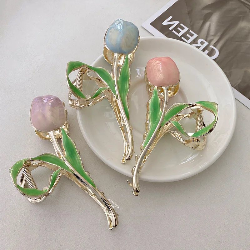 

Fashion Simple Tulip Hairpin Hair Accessories For Women Holiday Gifts Shark Clip Headwear Gothic Jewelry Tiaras Wholesale Bulk