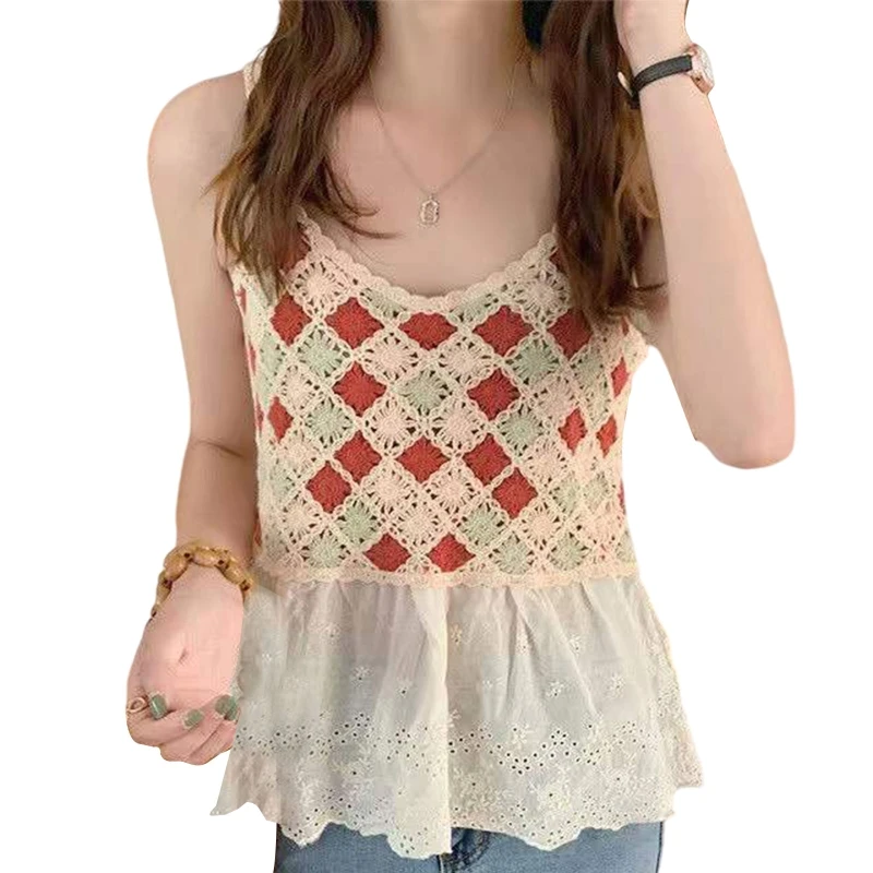 J78E Women Crochet Sleeveless Tank Top Multicolor Striped Ruffle Lace Hem Camis Vest
J78E Women Crochet Sleeveless Tank Top Multicolor Striped Ruffle Lace Hem Camis Vest