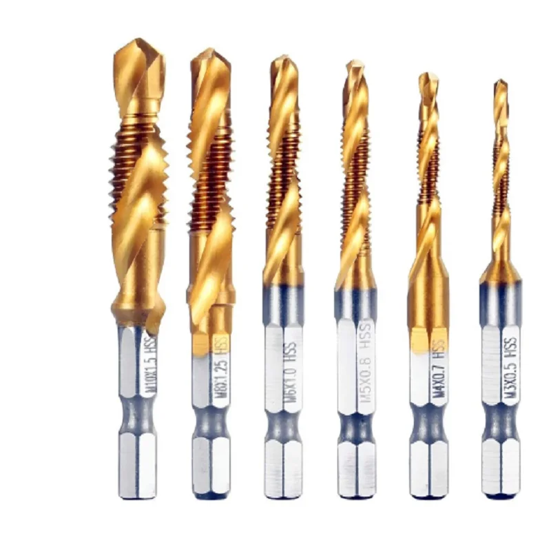 Hex Shank Titanium Plated Screw Thread Metric Tap Drill Bits Screw Machine Compound tap M3 M4 M5 M6 M8 M10 Hand Tools
Hex Shank Titanium Plated Screw Thread Metric Tap Drill Bits Screw Machine Compound tap M3 M4 M5 M6 M8 M10 Hand Tools