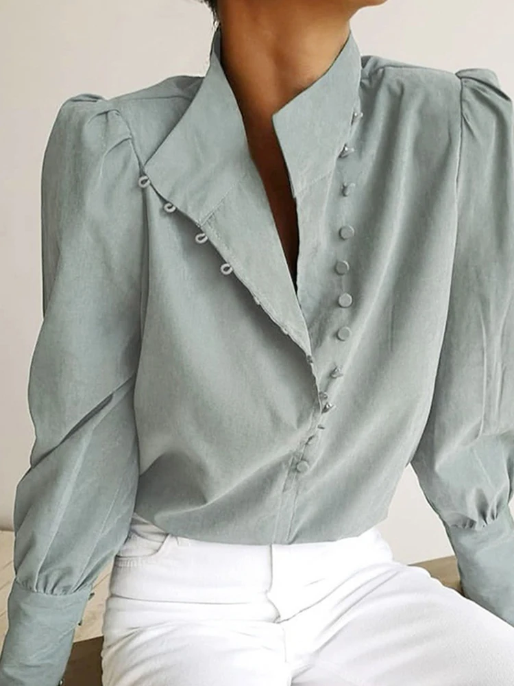 Elegant Turtleneck Blouse Long Sleeve White Shirt Office Ladies Top Casual Solid Single-Breasted Puff Sleeve Womens Blouses
Elegant Turtleneck Blouse Long Sleeve White Shirt Office Ladies Top Casual Solid Single-Breasted Puff Sleeve Womens Blouses