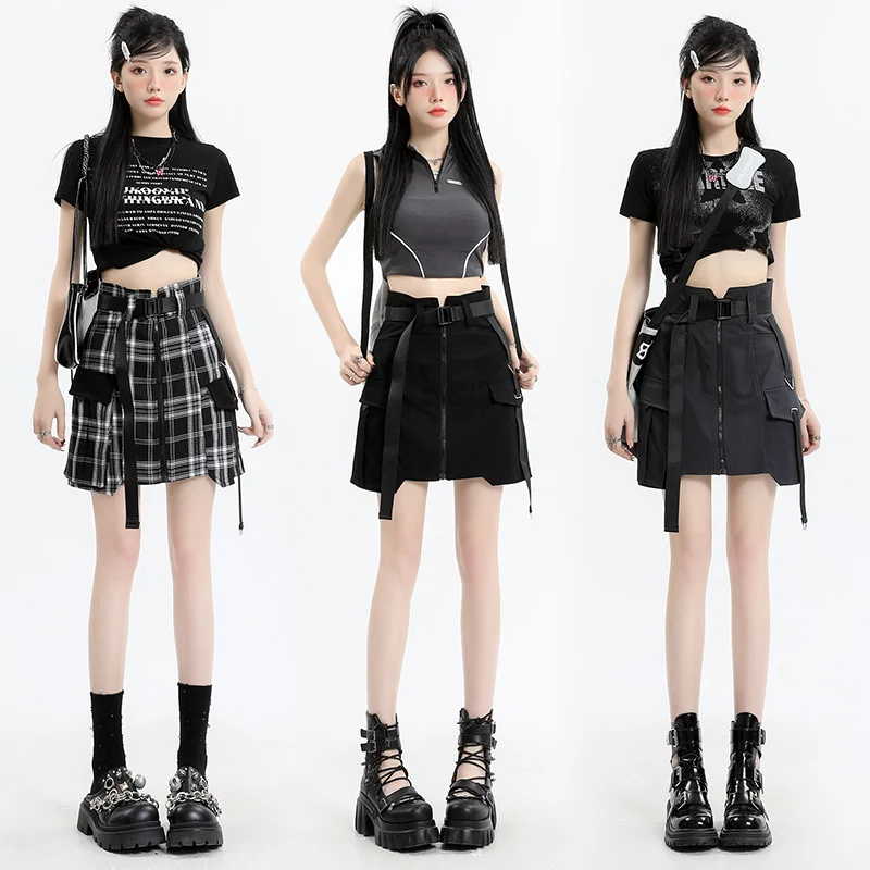 Goth Cagro Mini Skirt Women Summer Y2k High Waist Plaid A-line Black Skirt with Belt Cool Girl Zipper One-piece Faldas Mujer
Goth Cagro Mini Skirt Women Summer Y2k High Waist Plaid A-line Black Skirt with Belt Cool Girl Zipper One-piece Faldas Mujer