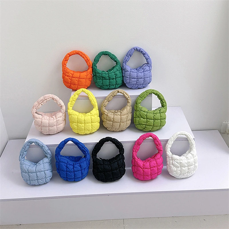 

Korean Trendy Mini Female Puffer Tote Bag Quilted Circle Phone Purse Elegant Purple Soft Key Pouch Simple Trend Handbag
