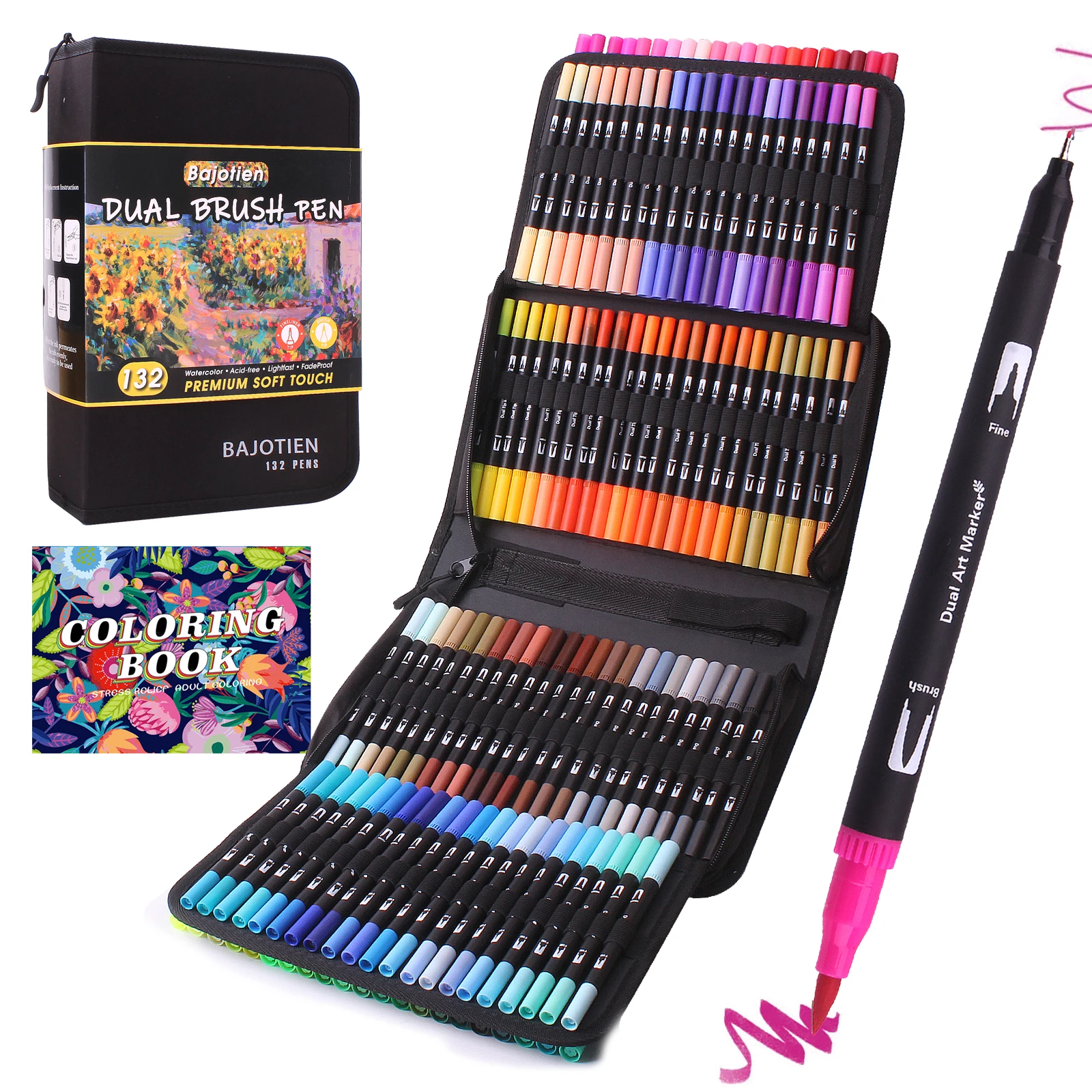 Fine and Brush Dual Tips Colouring Pens with a Black Case 132 Black Colors Dual Tips Permanent Marker Pens
Fine and Brush Dual Tips Colouring Pens with a Black Case 132 Black Colors Dual Tips Permanent Marker Pens