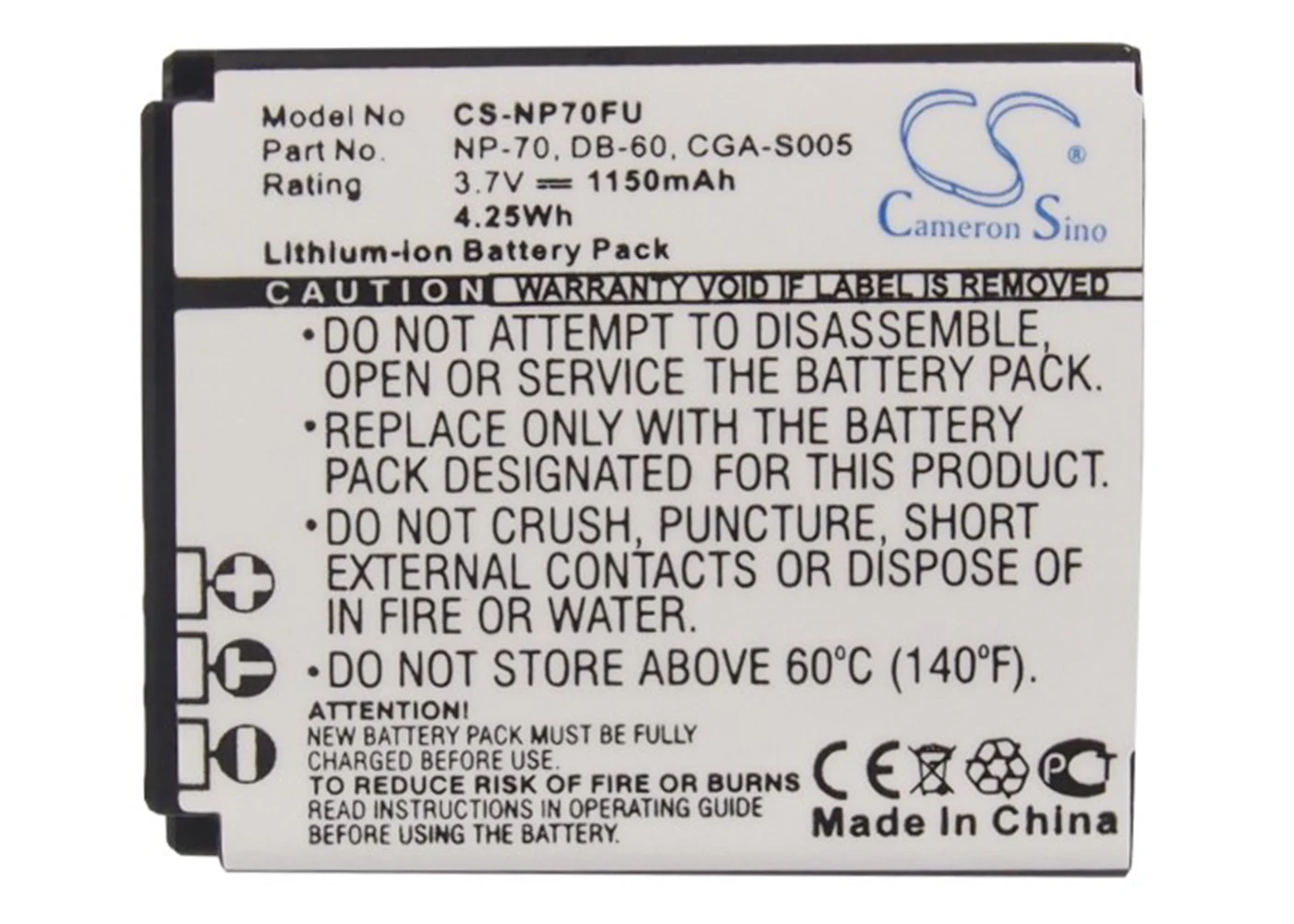 

Cameron Sino 1150mA Battery for Panasonic Lumix DMC-FX01EG-S,Lumix DMC-FX01GK,Lumix DMC-FX01-K,Lumix DMC-FX01-P