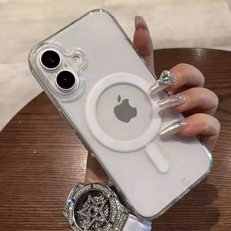 Прозрачный Магнитный чехол для телефона с защитой от царапин iPhone 16 15 14 13 12 11 Pro Max