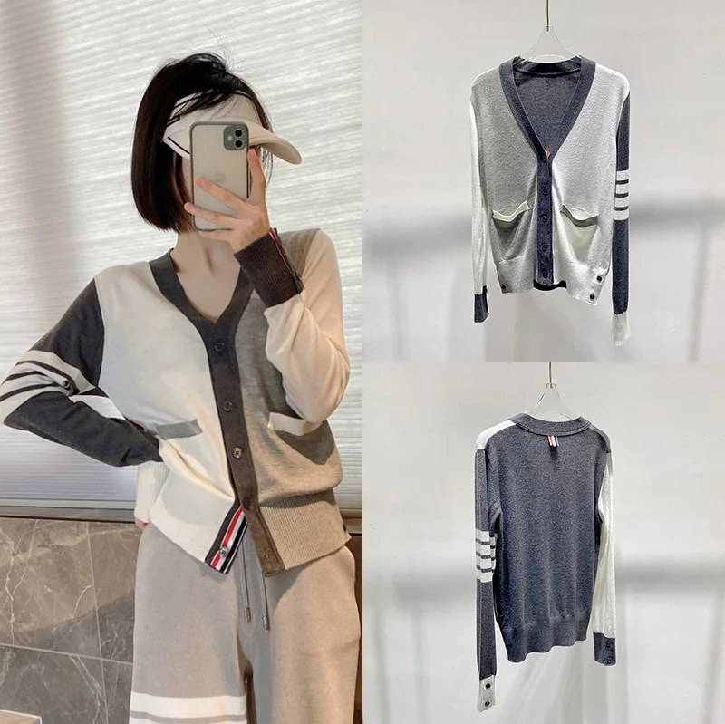 High Quality TB Four Bar Contrast Color Wool Knit Contrast Color Cardigan College Vintage Long Sleeve Grey Couple Sweater
High Quality TB Four Bar Contrast Color Wool Knit Contrast Color Cardigan College Vintage Long Sleeve Grey Couple Sweater