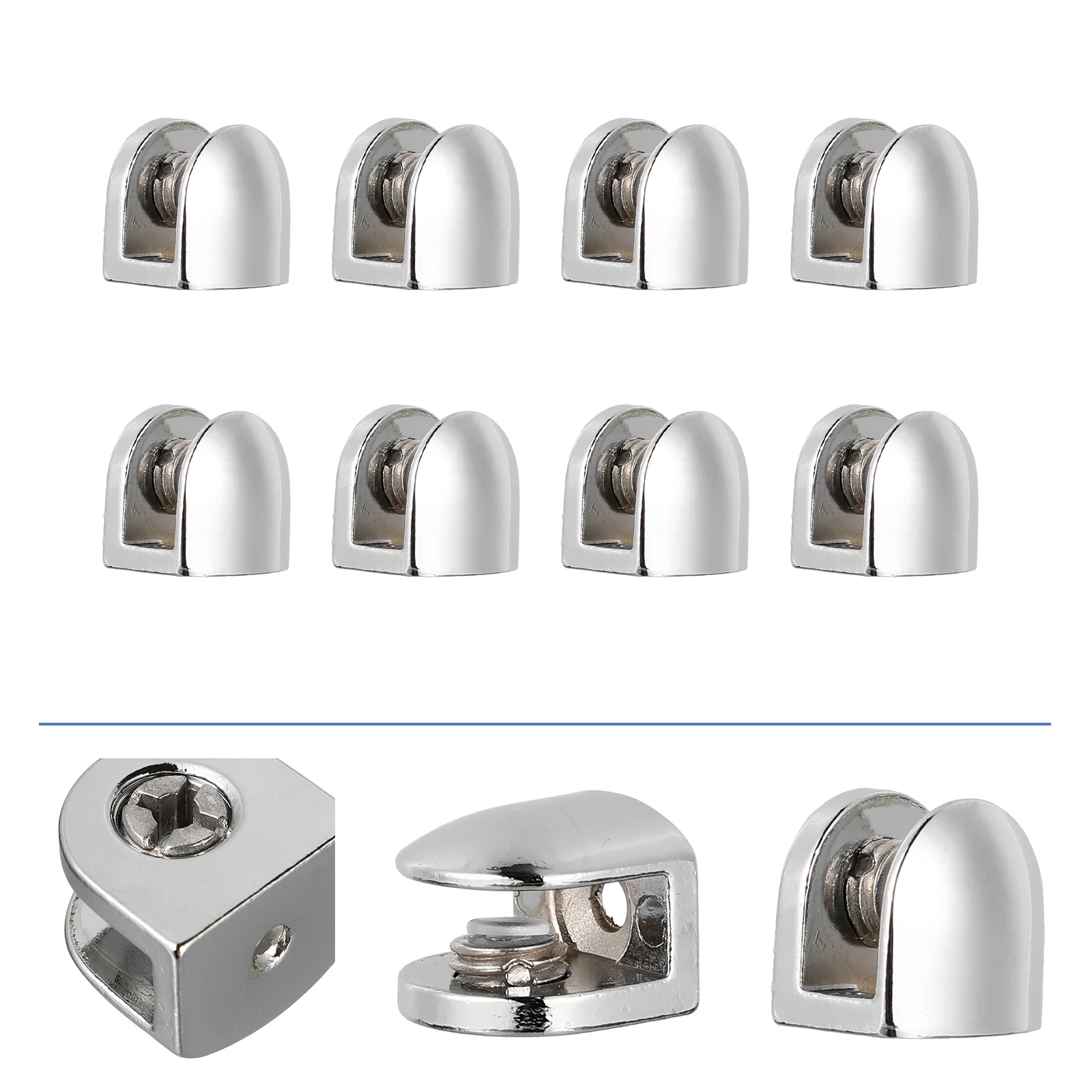 

8 Pcs Shelving Brackets Glass Clip Adjustable Clamps Screen 2X2cm Silver Zinc Alloy Zine Holder