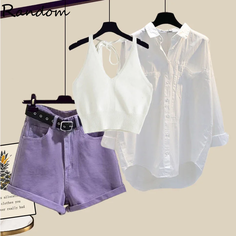 Women Summer Sexy Sets Streetwear Knitted Vest+white Sunscreen Blouse+denim Shorts 3 Pieces Suit For Women Y2k Outfits 2022 Set
Women Summer Sexy Sets Streetwear Knitted Vest+white Sunscreen Blouse+denim Shorts 3 Pieces Suit For Women Y2k Outfits 2022 Set