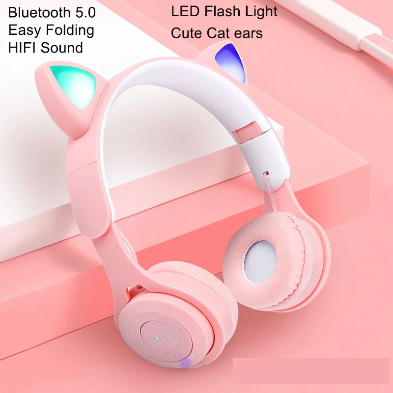 Flash Light Cute Cat Ear Headphones Wireless with Mic Can close LED Kids Girls Stereo Phone Music Bluetooth Headset Gamer Gift
Flash Light Cute Cat Ear Headphones Wireless with Mic Can close LED Kids Girls Stereo Phone Music Bluetooth Headset Gamer Gift