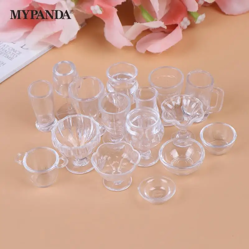 

17Pcs/Set 1:12 Dollhouse Mini Transparent DIY Pretend Play Kitchenware Toy Drink Cups Dish Tableware Miniatures