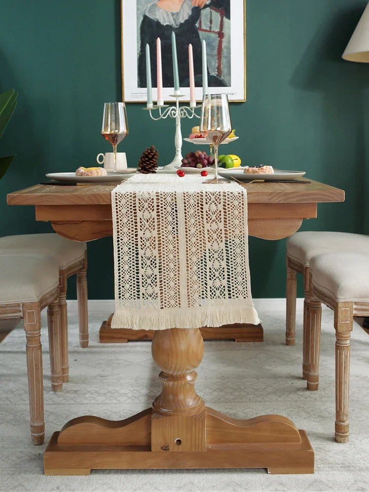 Хлопковая вязаная дорожка для стола 
Хлопковая вязаная дорожка для стола