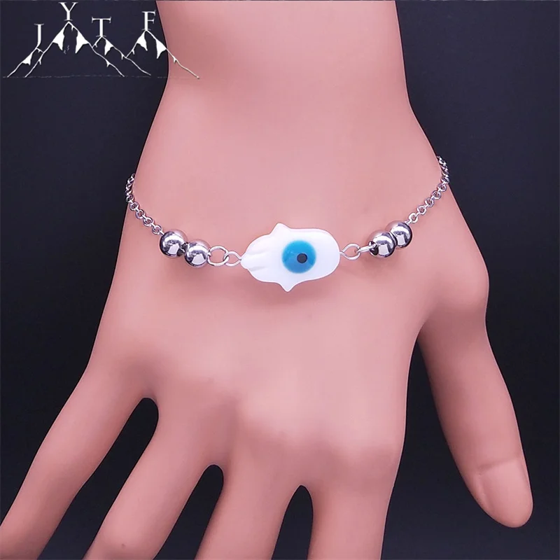 2023 Shell Hamsa Hand Evil Blue Eye Bracelet Women Silver Color Stainless Steel Beads Religious Bracelets Jewelry Gifts BH15S05
2023 Shell Hamsa Hand Evil Blue Eye Bracelet Women Silver Color Stainless Steel Beads Religious Bracelets Jewelry Gifts BH15S05