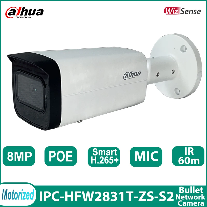 

Dahua 8MP IPC-HFW2831T-ZS-S2 IR 60m POE Built in Mic Network Camera Vari-focal Bullet WizSense security Protection Smart home