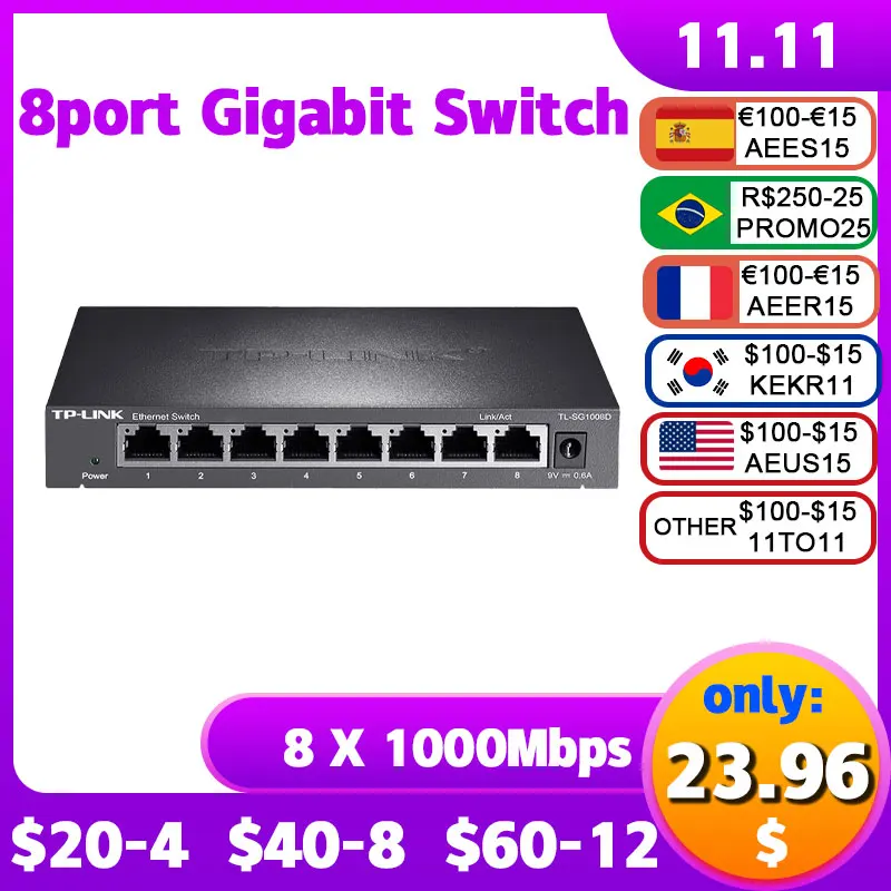 TP-LInk 8Port Gigabit Switch Ethernet Smart Switcher 1000Mbps Ethernet Network Hub 1GE RJ45 1gb Internet Lan Splitter TL-SG1008D
TP-LInk 8Port Gigabit Switch Ethernet Smart Switcher 1000Mbps Ethernet Network Hub 1GE RJ45 1gb Internet Lan Splitter TL-SG1008D