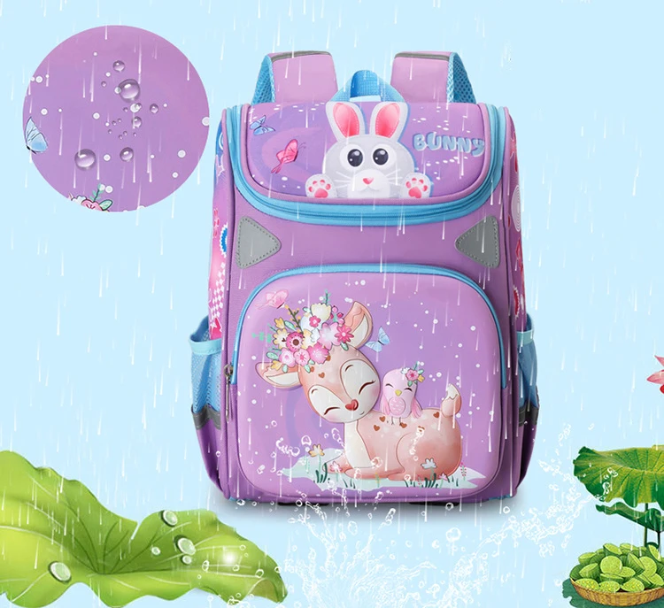 

Kids Satchels Cute Cartoon Deer Girls School Bags Princess Purple Nylon Children Backpacks For Primary School Students Schoolbag