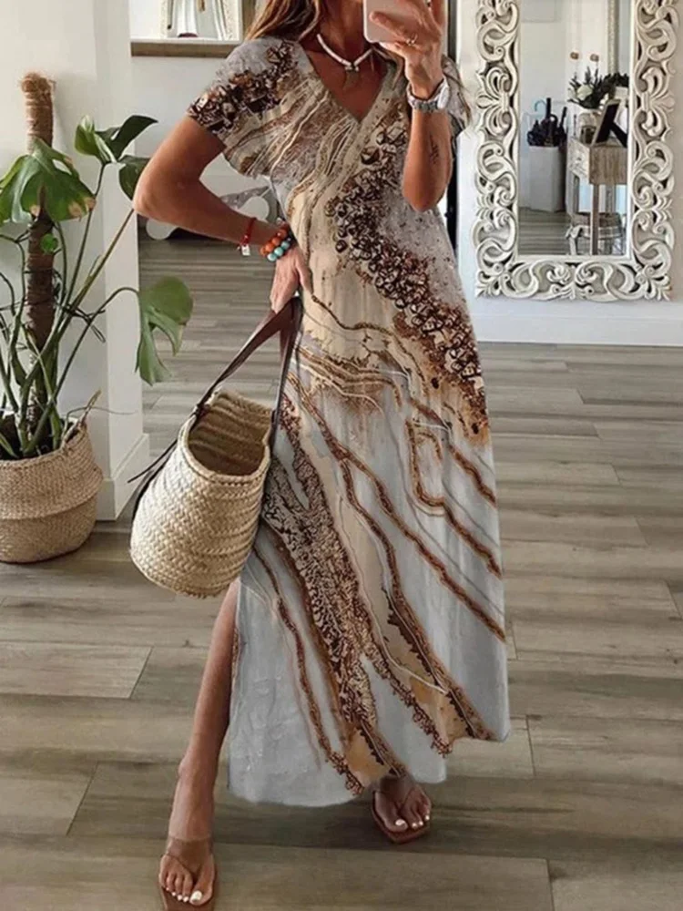 New Split Women Vintage Summer Printing Simple Long Party Dress V-Neck Casual Short Sleeve Ladies Dress Sweet Holiday Streetwear
New Split Women Vintage Summer Printing Simple Long Party Dress V-Neck Casual Short Sleeve Ladies Dress Sweet Holiday Streetwear