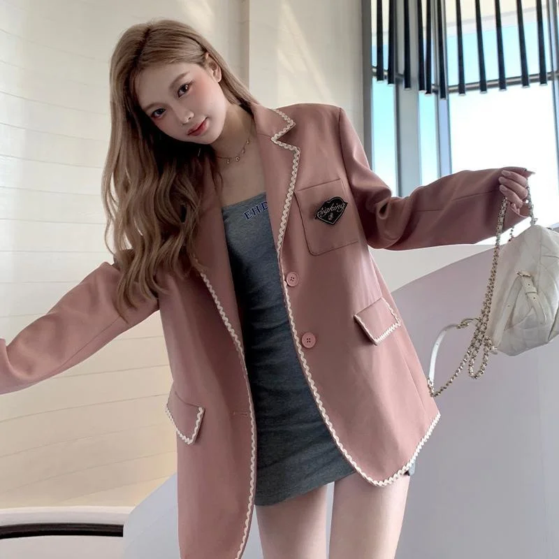 Fashion Pink Women's Blazer Spring Autumn Splicing College Style Outwear Casual Loose Long-sleeved Female Suit Coat
Fashion Pink Women's Blazer Spring Autumn Splicing College Style Outwear Casual Loose Long-sleeved Female Suit Coat