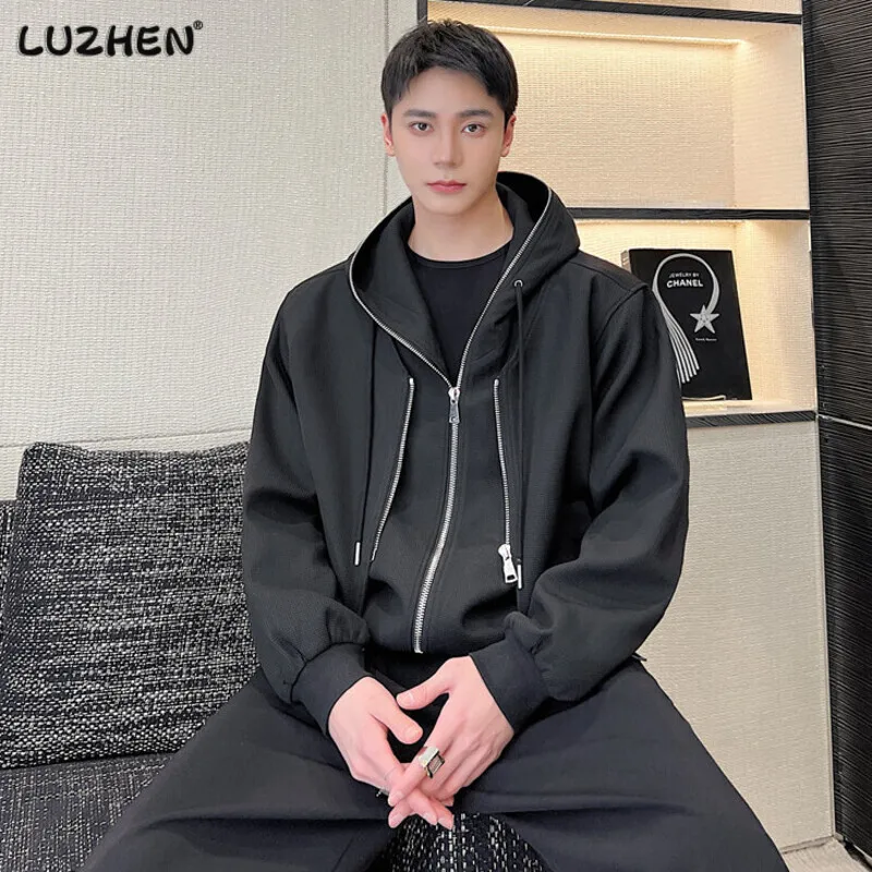 LUZHEN 2023 Корейская стильная повседневная имитация двух частей с капюшоном на молнии мужская Осенняя Модная элегантная оригинальная однотонная одежда 3d1f01 
LUZHEN 2023 Корейская стильная повседневная имитация двух частей с капюшоном на молнии мужская Осенняя Модная элегантная оригинальная однотонная одежда 3d1f01