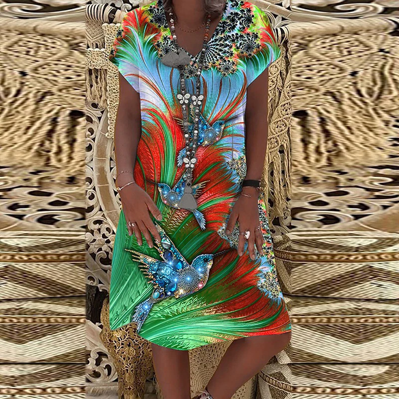 Summer New Fashion Women Retro Print Casual Loose Short Sleeve Dress Soft and Thin Plus Size V Neck Dress for Summer Xs-8Xl
Summer New Fashion Women Retro Print Casual Loose Short Sleeve Dress Soft and Thin Plus Size V Neck Dress for Summer Xs-8Xl