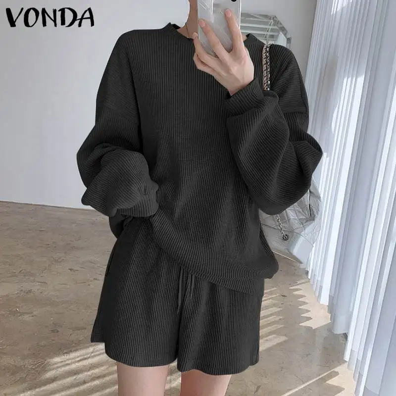 Women Long Sleeve Sweatshirts Sets VONDA Ladies Casual O Neck Elastic Waist Shorts Sets Loose Solid Homewear 2PCS Women Sets
Women Long Sleeve Sweatshirts Sets VONDA Ladies Casual O Neck Elastic Waist Shorts Sets Loose Solid Homewear 2PCS Women Sets