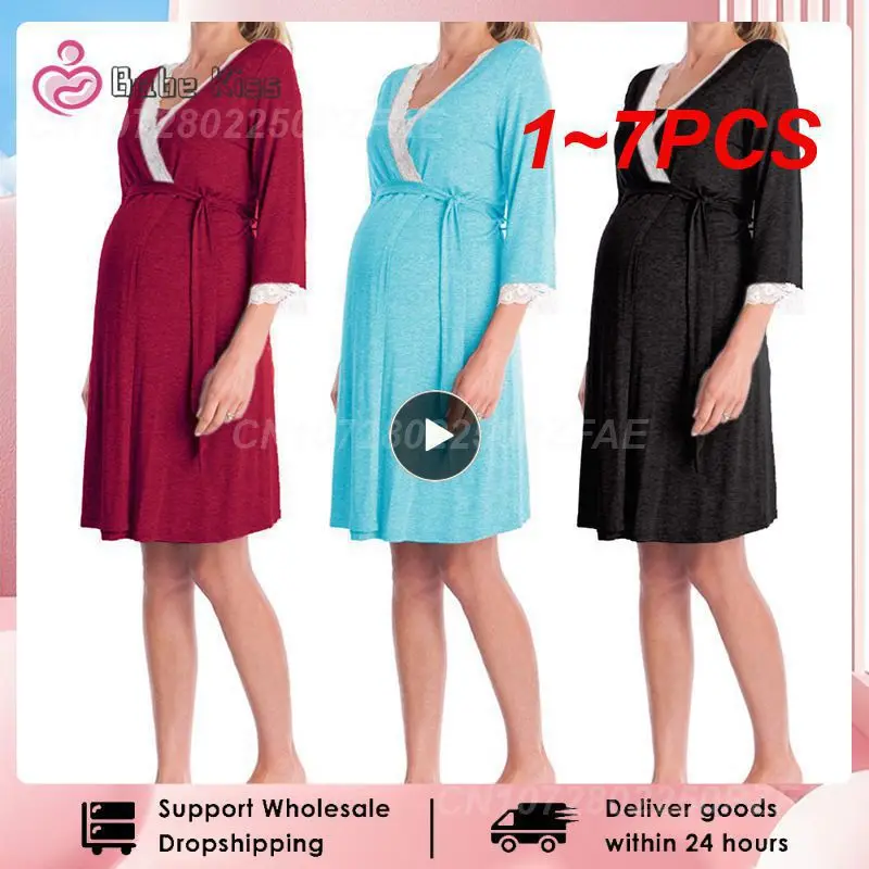 

1 ~ 7 шт. ночная рубашка для беременных женщин ночное белье для кормящих матерей кружевная Пижама с регулируемым поясом пижамное платье для беременных