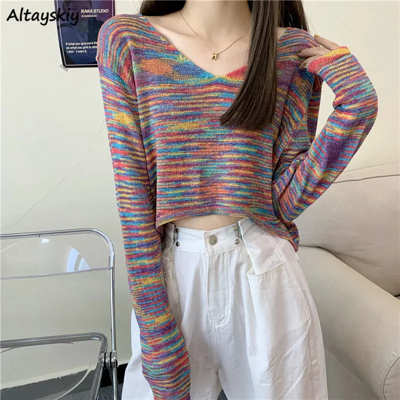 Pullovers Women Cropped V-neck Design Spring New Tender Retro Rainbow Candy Color Sweet Harajuku Ulzzang Casual Sexy Basic Mujer
Pullovers Women Cropped V-neck Design Spring New Tender Retro Rainbow Candy Color Sweet Harajuku Ulzzang Casual Sexy Basic Mujer