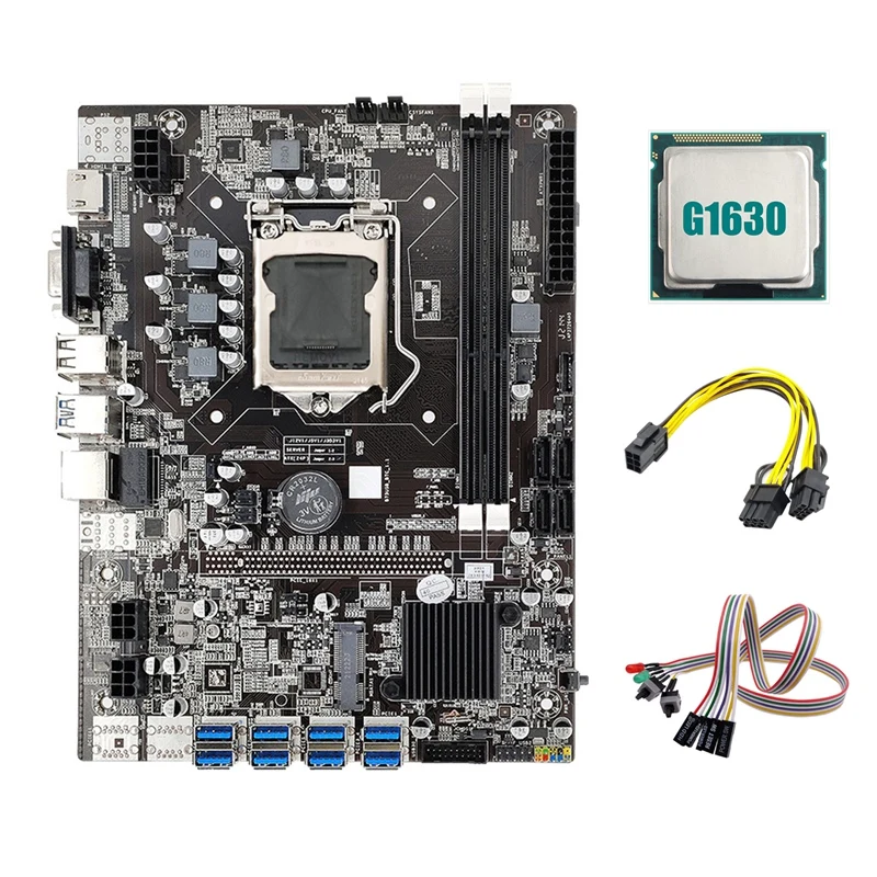 B75 ETH Mining Motherboard 8XPCIE To USB+G1630 CPU+Switch Cable+6Pin To Dual 8Pin Cable LGA1155 Miner Motherboard
B75 ETH Mining Motherboard 8XPCIE To USB+G1630 CPU+Switch Cable+6Pin To Dual 8Pin Cable LGA1155 Miner Motherboard