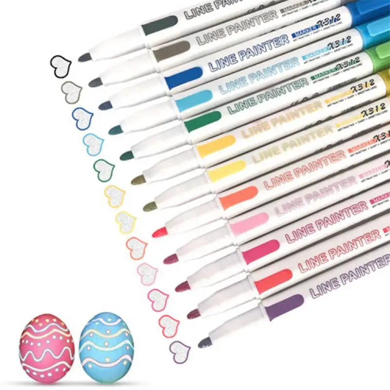 

12 цветов, двойная ручка, контурная краска, маркеры, DIY альбом, скрапбукинг, металлический контурный маркер для рисования, рисования, рисования