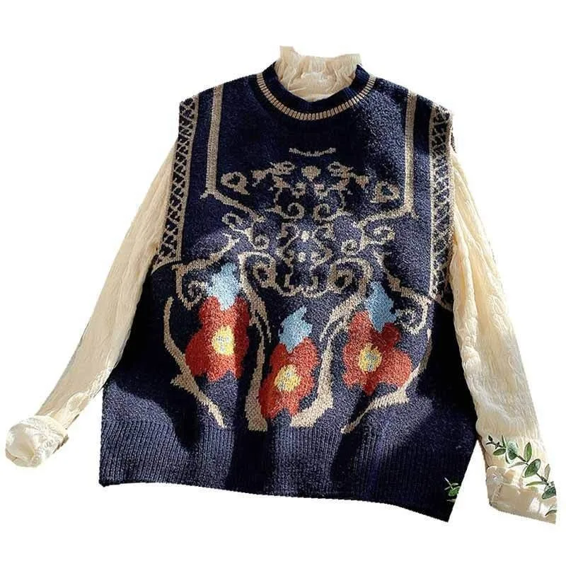 2021 New Jacquard Knitted Sweater Vest Women Cottagecore O Neck Blue Loose Knitted Sweater Vest Vintage Spring Autumn Fashion
2021 New Jacquard Knitted Sweater Vest Women Cottagecore O Neck Blue Loose Knitted Sweater Vest Vintage Spring Autumn Fashion
