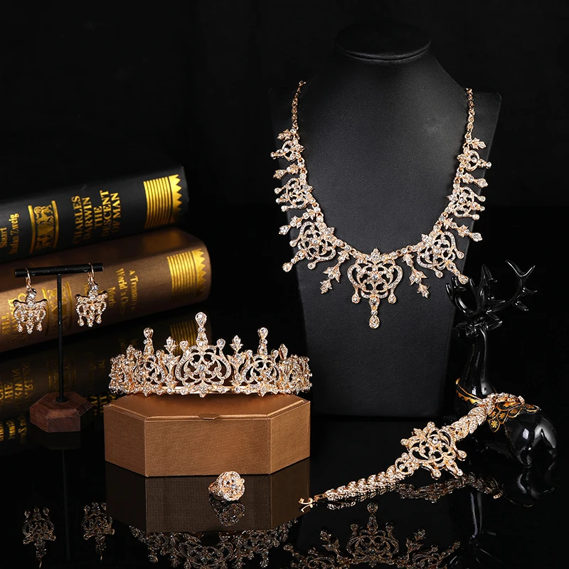 Turkish Wedding Jewelry Set Women's Earring Necklace Bracelet Ring Crown Arab Gold Bride Gift Bijoux
Turkish Wedding Jewelry Set Women's Earring Necklace Bracelet Ring Crown Arab Gold Bride Gift Bijoux