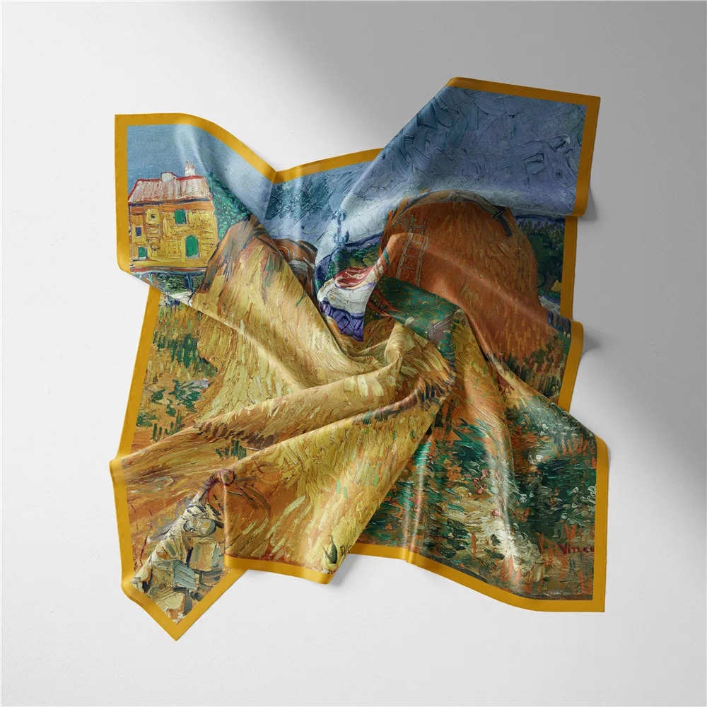 53CM Twill Silk Scarf Woman Van Gogh Haystacks Square Scarves Wraps Bandana Small Hijab Foulards Muslim Headband Neckerchief
53CM Twill Silk Scarf Woman Van Gogh Haystacks Square Scarves Wraps Bandana Small Hijab Foulards Muslim Headband Neckerchief