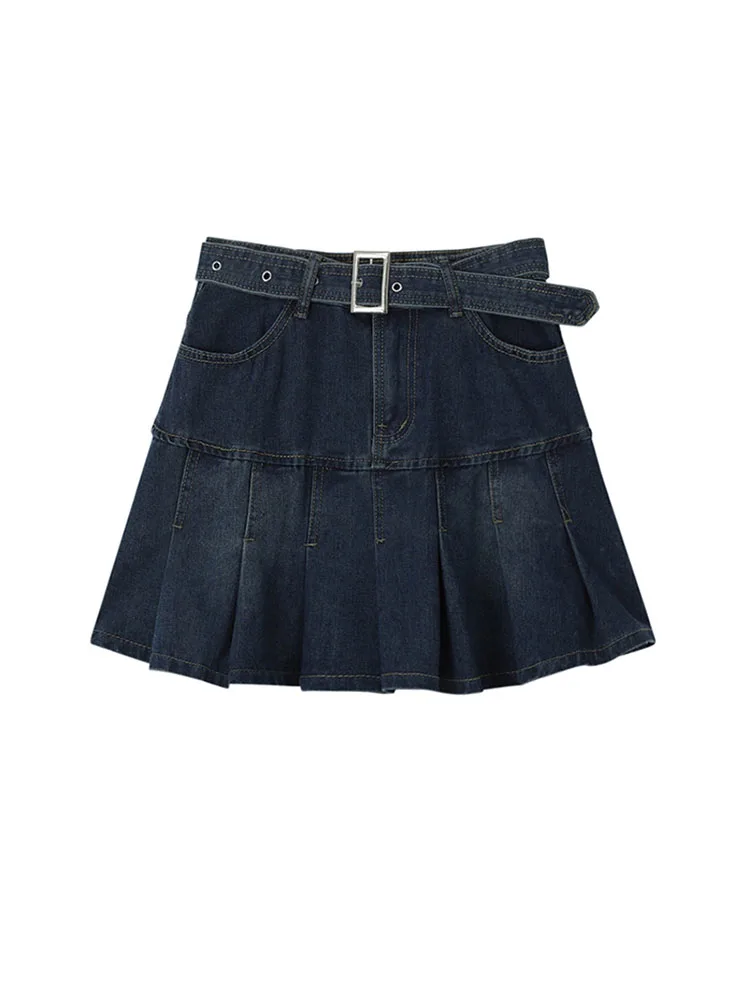 High Waist Denim Mini Pleated Skirts With Belt Women Summer Fashion Retro A Line Skirt Korean Ins Female Casual Skirts
High Waist Denim Mini Pleated Skirts With Belt Women Summer Fashion Retro A Line Skirt Korean Ins Female Casual Skirts
