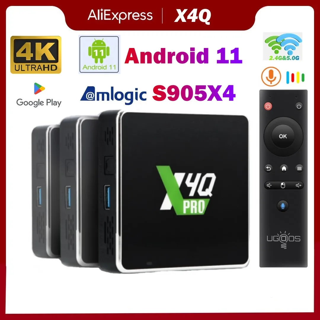 Ugoos X4Q Pro Smart TV Box Android 11 X4Q CUBE 4GB 32GB X4Q Plus 4GB 64GB Amlogic S905X4 2.4G 5G WiFi BT5.1 1000M 4K Set Top Box
Ugoos X4Q Pro Smart TV Box Android 11 X4Q CUBE 4GB 32GB X4Q Plus 4GB 64GB Amlogic S905X4 2.4G 5G WiFi BT5.1 1000M 4K Set Top Box