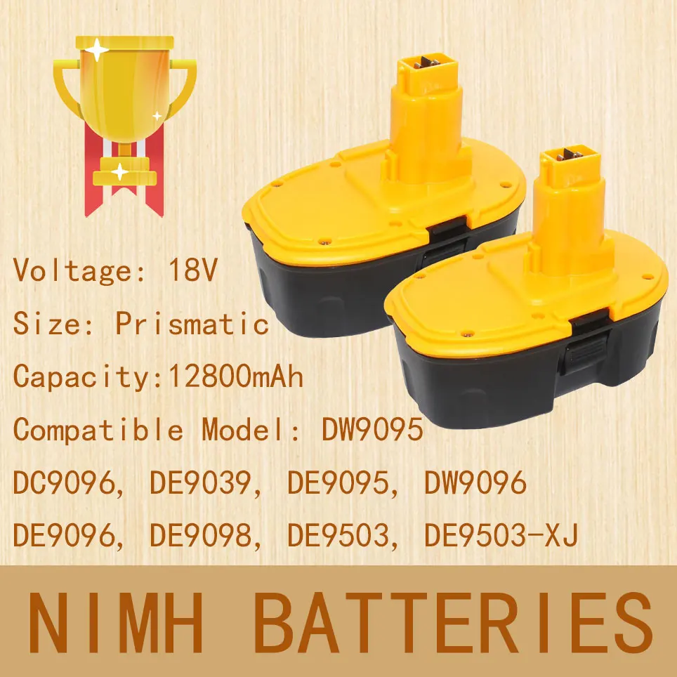 18V 12800mAh NiMH Power Tool for DeWalt DC9096 DE9039 DE9095 DW9098 DE9503 DW9096 Replacement Battery
18V 12800mAh NiMH Power Tool for DeWalt DC9096 DE9039 DE9095 DW9098 DE9503 DW9096 Replacement Battery