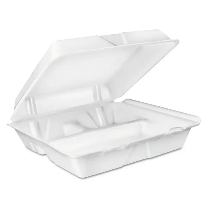 3-Compartment White Foam Carryout Food Container 
3-Compartment White Foam Carryout Food Container