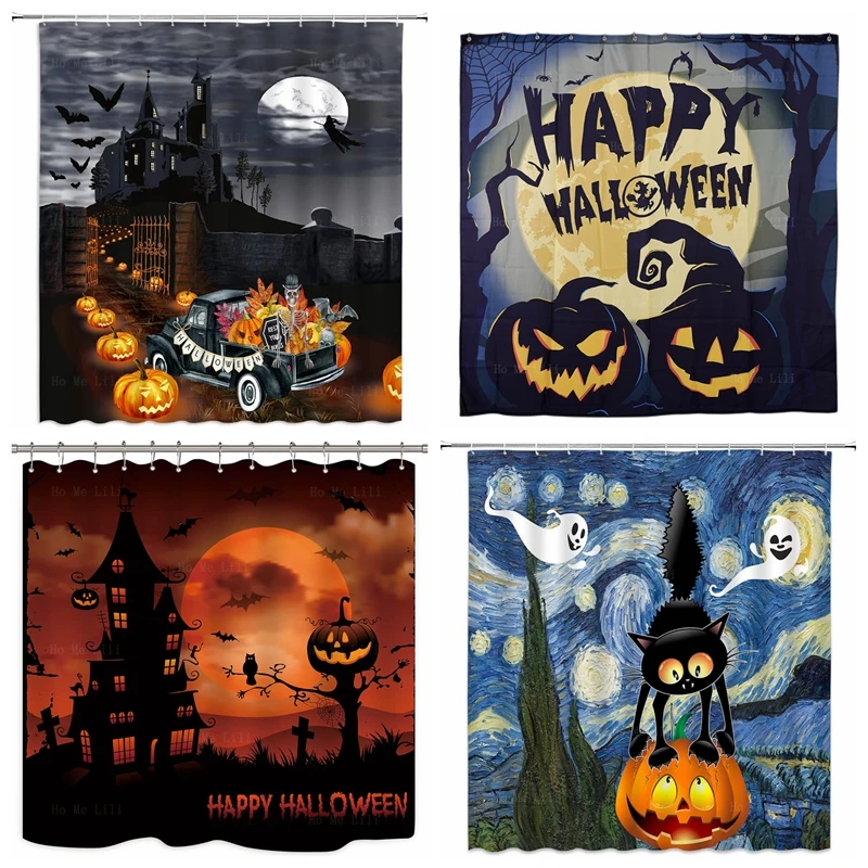 Happy Halloween Shower Curtain Scary Black Cat Pumpkin Spooky Starry Sky Night Ghost Funny Terror Holiday Creative Decor
Happy Halloween Shower Curtain Scary Black Cat Pumpkin Spooky Starry Sky Night Ghost Funny Terror Holiday Creative Decor