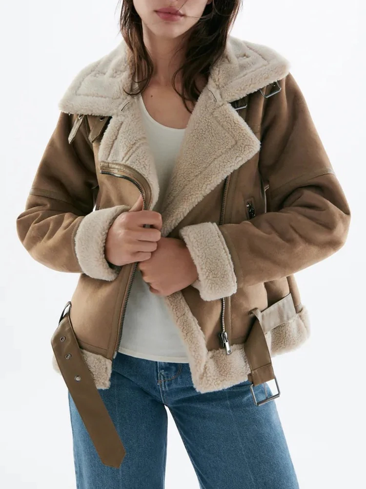 LY VAREY LIN New Winter Faux Shearling Sheepskin Fake Leather Jackets Women Thick Warm Suede Lambs Short Motorcycle Brown Coats
LY VAREY LIN New Winter Faux Shearling Sheepskin Fake Leather Jackets Women Thick Warm Suede Lambs Short Motorcycle Brown Coats