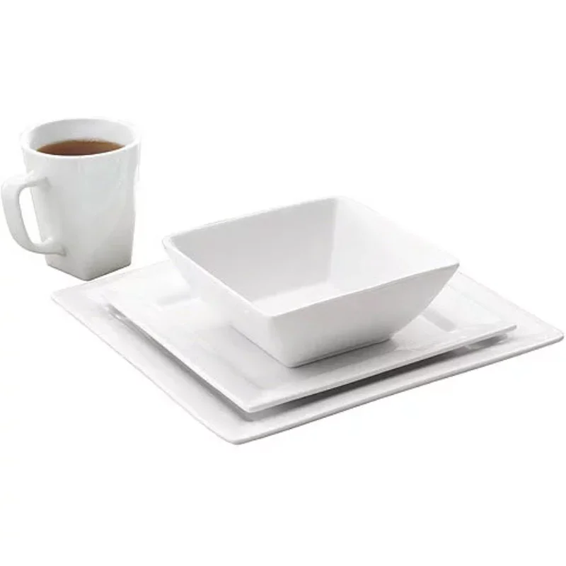 

Better Homes & Gardens 16 Piece Square Porcelain Dinnerware Set, White, dishes and plates sets