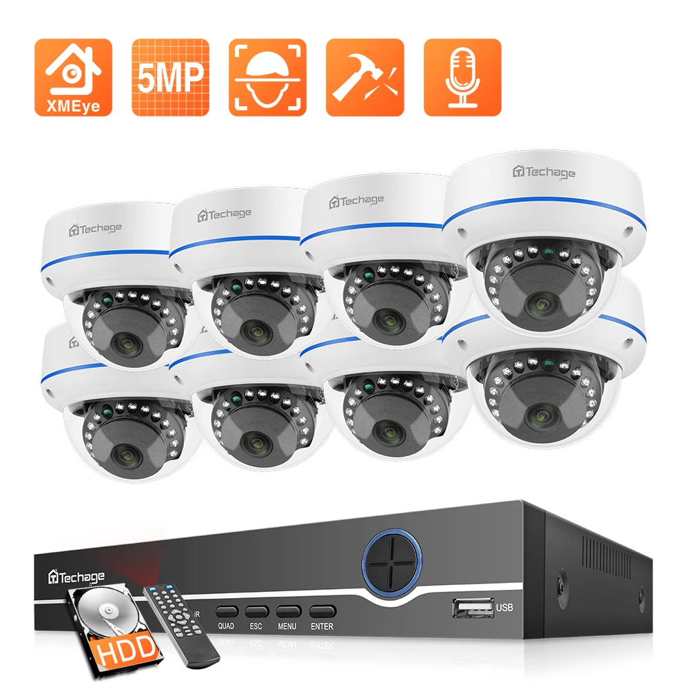 

Techage H.265 CCTV Camera System 8CH 5MP POE NVR Kit Audio Record Dome Security IP Camera Vandalproof P2P Video Surveillance Set