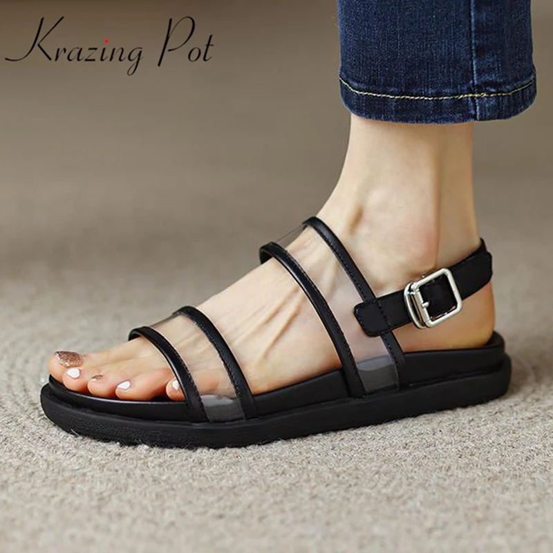 Krazing Pot plastic transparent peep toe summer shoes flat with platform ankle strap casual jelly casual shoes women sandals
Krazing Pot plastic transparent peep toe summer shoes flat with platform ankle strap casual jelly casual shoes women sandals