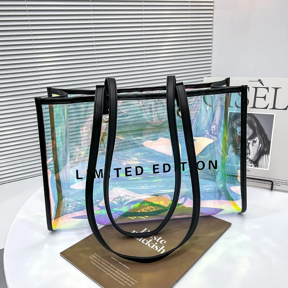 Women Letters Large Capacity Totes Shoulder Bags Laser PVC Transparent Handbag Female Casual Clear Summer Holiday Beach Bag
Women Letters Large Capacity Totes Shoulder Bags Laser PVC Transparent Handbag Female Casual Clear Summer Holiday Beach Bag