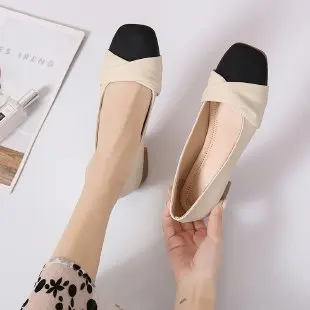 

2023 Lady's Classic Apricot Soft Leather Ballet Flats Versatile Round Toe Shallow Bow Ballet Single Shoe Women