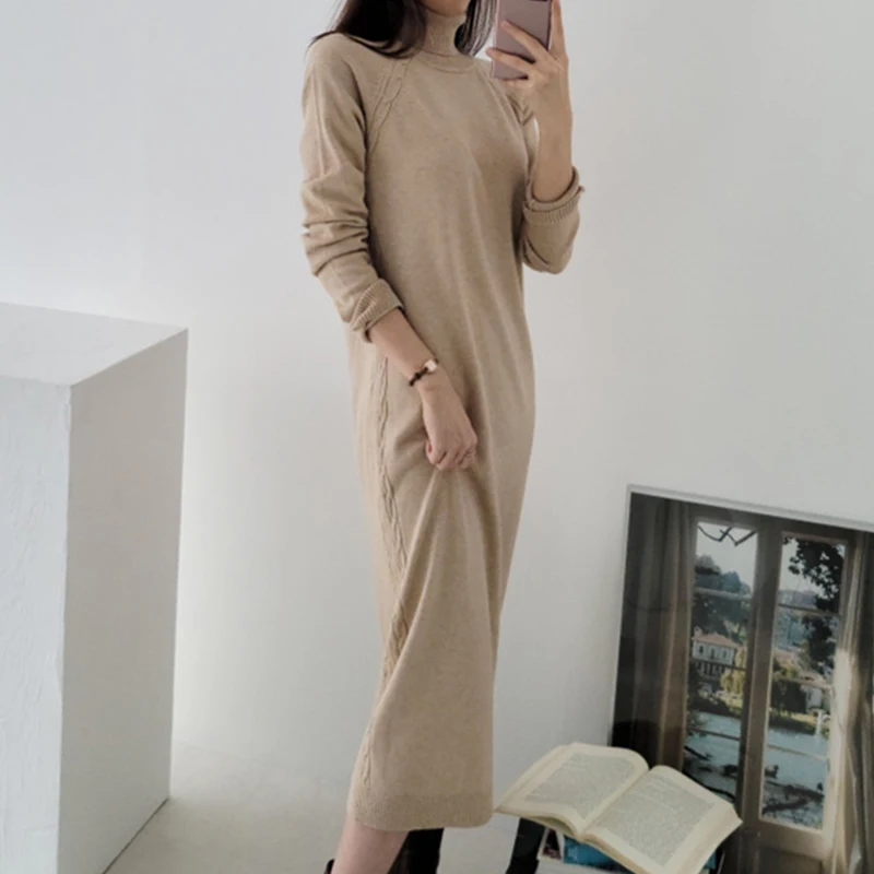 Knitted Dress Woman Korean Fashion Solid Color Turtleneck Loose Long Sleeve High Waist Mid-calf Dresses Women Dropshipping
Knitted Dress Woman Korean Fashion Solid Color Turtleneck Loose Long Sleeve High Waist Mid-calf Dresses Women Dropshipping