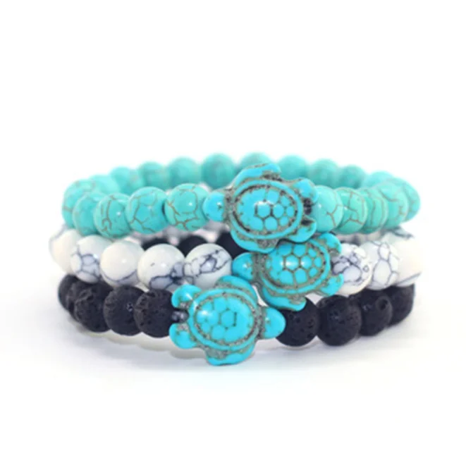 

Blue Turquoise Turtle Volcano Stone Tiger Eye Stone White Turquoise Multicolor Natural Stone Beaded Bracelet Модные браслеты