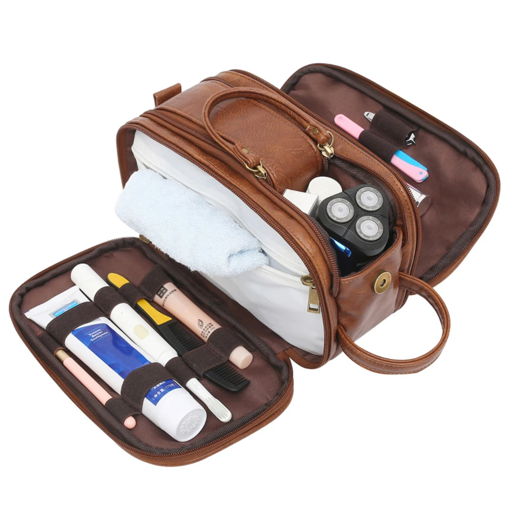 Water-Resistant PU Leather Toiletry Bag for Men Travel Wash Bag Shaving Dopp Kit Bathroom Makeup Organizer with Wet Dry Bag
Water-Resistant PU Leather Toiletry Bag for Men Travel Wash Bag Shaving Dopp Kit Bathroom Makeup Organizer with Wet Dry Bag