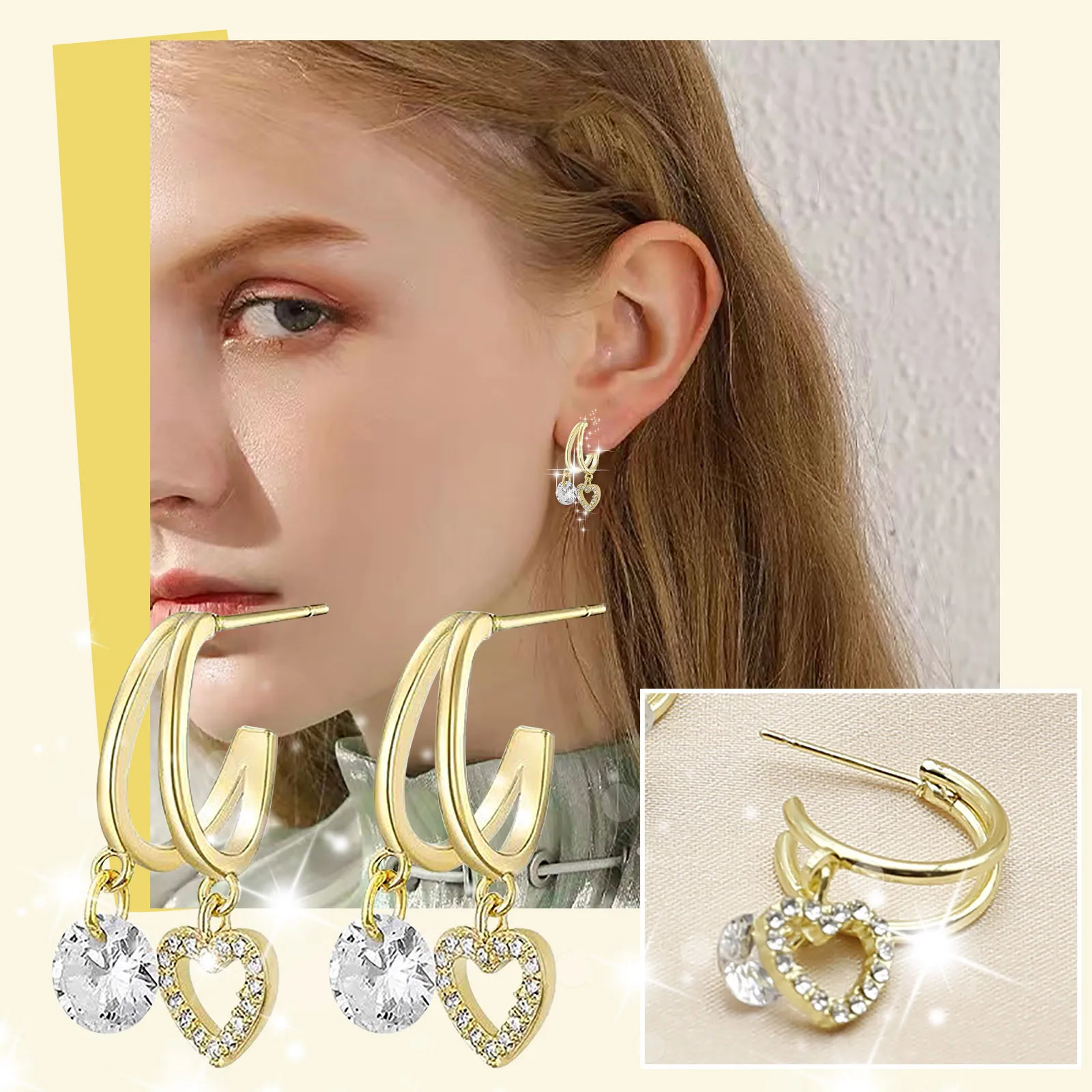 Love Earrings Light Luxury Super Flash Zircon Retro Simple All Match Temperament Stud Earrings Heart Earrings for Women 
Love Earrings Light Luxury Super Flash Zircon Retro Simple All Match Temperament Stud Earrings Heart Earrings for Women
