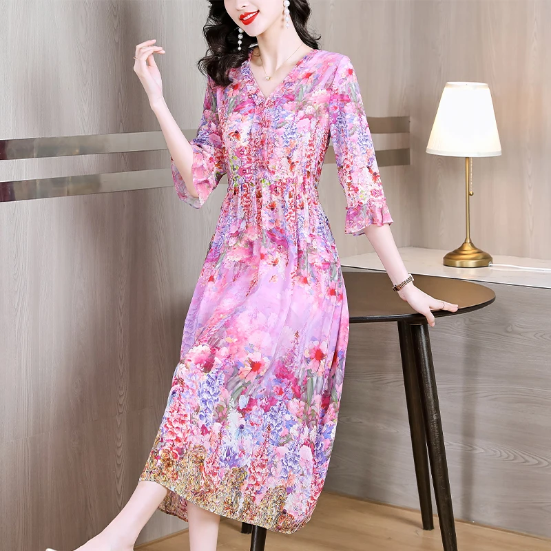 Женское шелковое платье с цветочным принтом, длинное приталенное шифоновое платье для отдыха, весна-осень 2023
Женское шелковое платье с цветочным принтом, длинное приталенное шифоновое платье для отдыха, весна-осень 2023