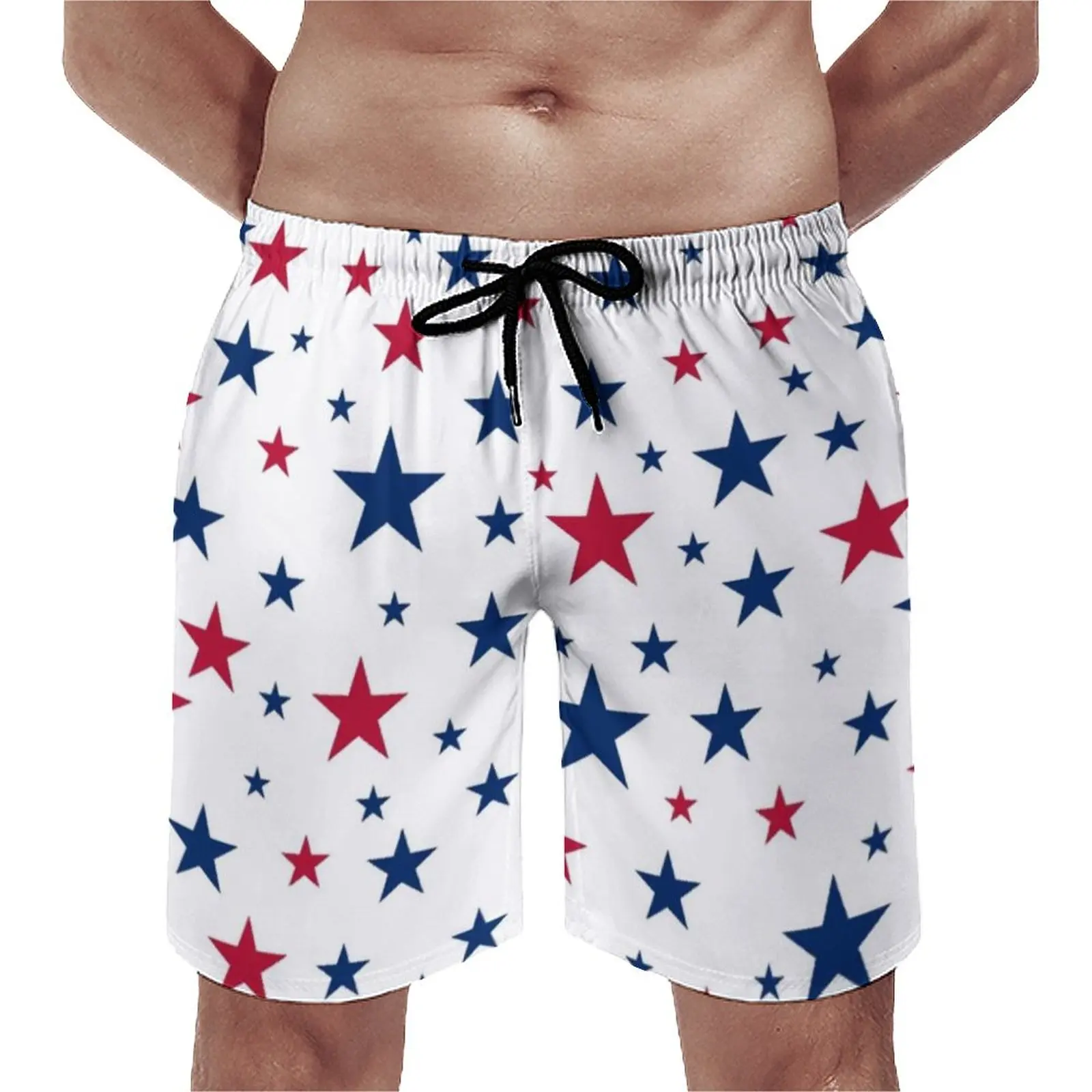 

Star Print Board Shorts Summer American Stars 4th July Hawaii Beach Shorts Men's Surfing Comfortable Design Swim Trunks