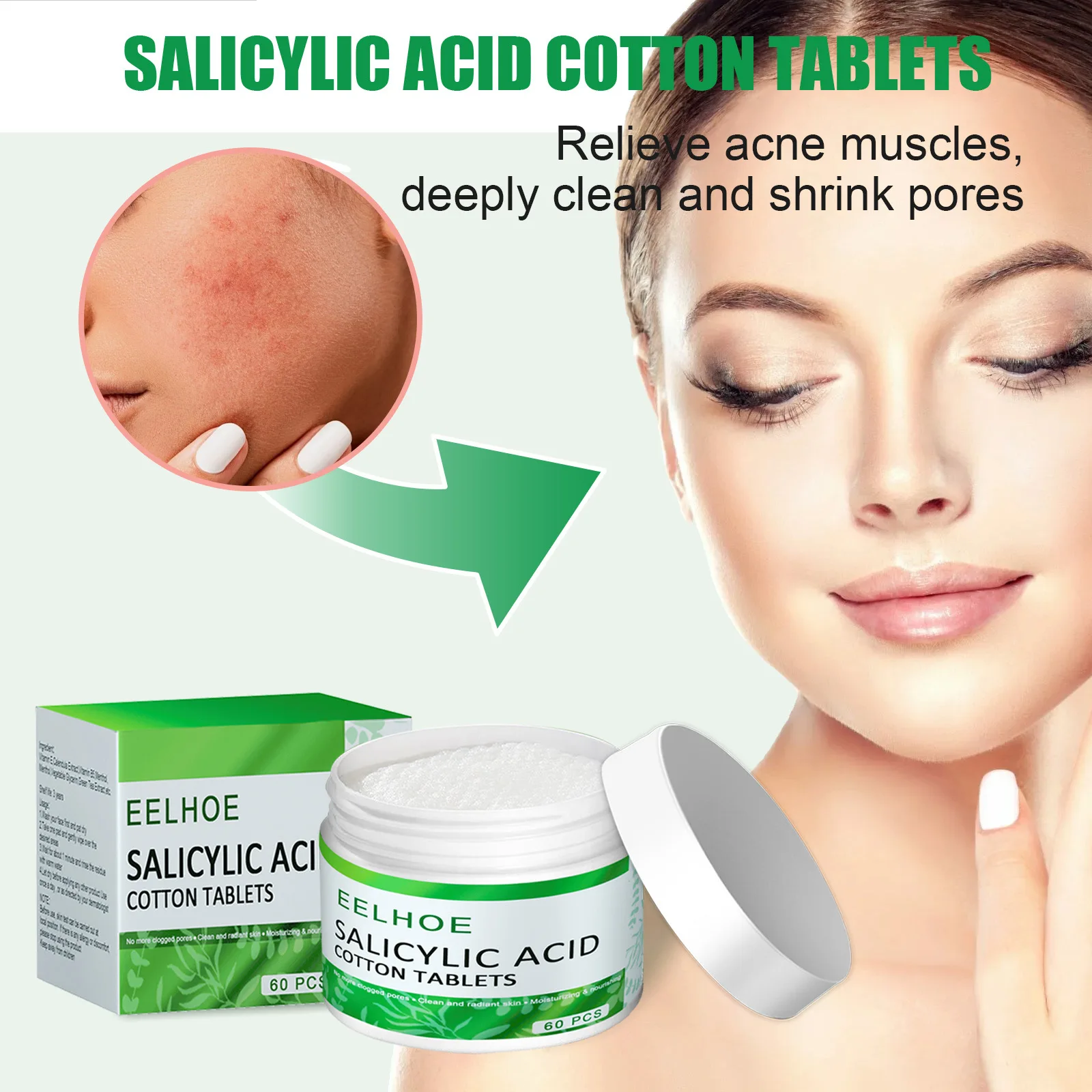 60Pcs/Box Salicylic Acid Cotton Tablets Facial Acne Repair Patch Removal Blackhead Deep Cleaning Cotton Wipe Moisturizing Pads
60Pcs/Box Salicylic Acid Cotton Tablets Facial Acne Repair Patch Removal Blackhead Deep Cleaning Cotton Wipe Moisturizing Pads