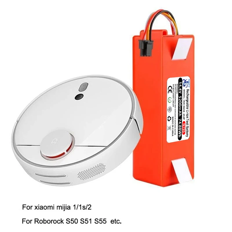14.4V 5200mAh 6500mAh Li-ion Battery Robotic Vacuum Cleaner Replacement Battery For Xiaomi Robot Roborock S50 S51 S55 Accessory
14.4V 5200mAh 6500mAh Li-ion Battery Robotic Vacuum Cleaner Replacement Battery For Xiaomi Robot Roborock S50 S51 S55 Accessory